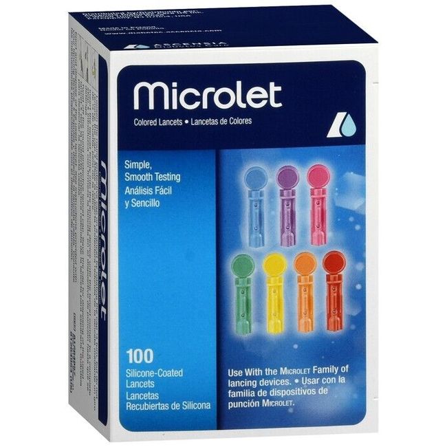 Bayer Microlet Colored Lancets Silicone-Coated Smooth 100 ct  2 boxes of 100