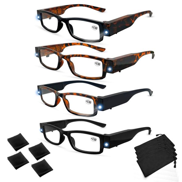 Reading Glasses with Lights in the Frame Bright Led Readers Magnifying Glasses