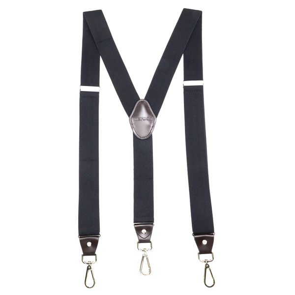 JIERKU Romanlin Mens Suspenders for Work 3 Swivel Hook Clips Y-Back for Groomsmen Leather Black