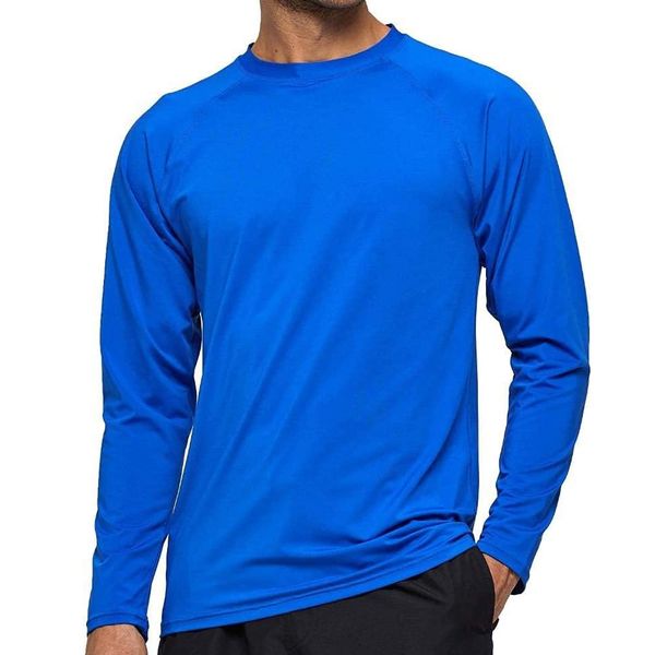 Arcweg Rashguard Men Long Sleeves Diving UV Protection UPF 50+ Elastic Rash Vest Loose Fit Top Swimming Quick Drying Surfing Pool T-Shirt Sports Top Rashie XL (US) Blue