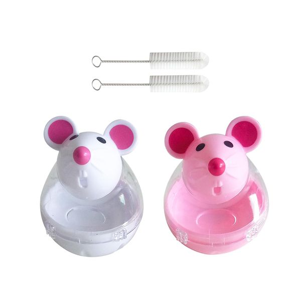 GVSAVY 2Pcs Feeder Toys With 2Pcs Cleaning Brushes, Cat Food Ball Dispenser, Cat Treat Toys, Cat Feeder, Mouse Shaped Feeder For Interactive, Iq Training