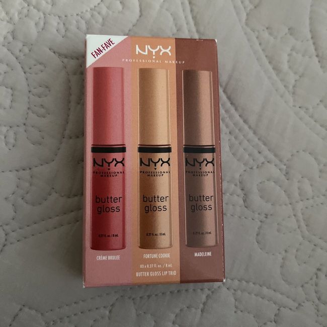 NYX Butter Gloss Lip Gloss Kit Creme Brulee, Fortune Cookie, Madeleine Creamy