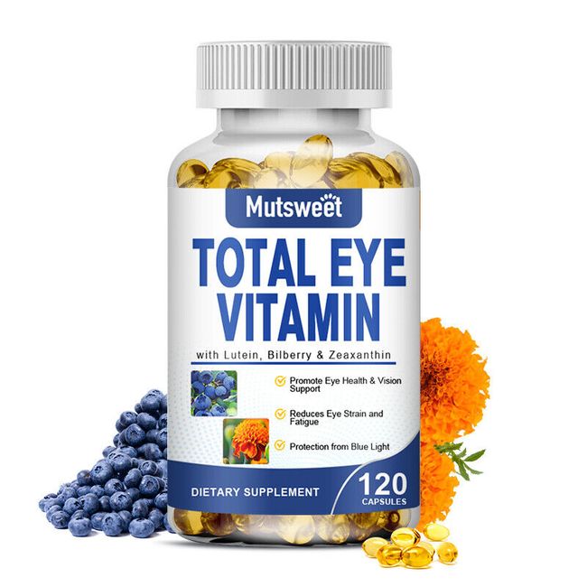 Eye Vitamins 120 Capsules, Lutein Zeaxanthin,Bilberry,Vision Health, Eye Support