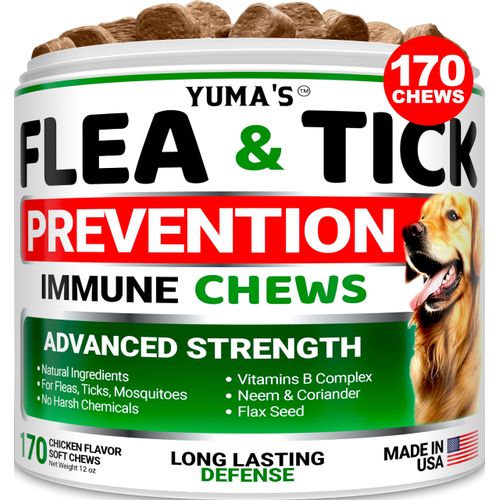 Flea and Tick Prevention for Dogs Chewables - 170 Treats - Natural Dog Flea and Tick Treatment Chewable Supplement - Oral Pills - All Breeds & Ages - Soft Chews - Made in USA