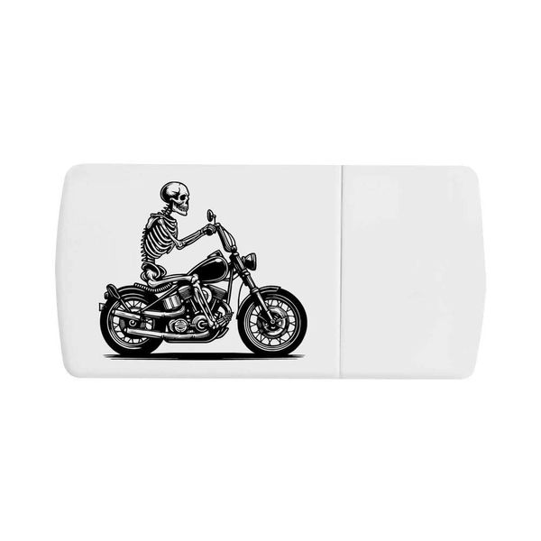 'Skeleton Riding A Motorcycle' Pill Box with Tablet Splitter (PI00030041)