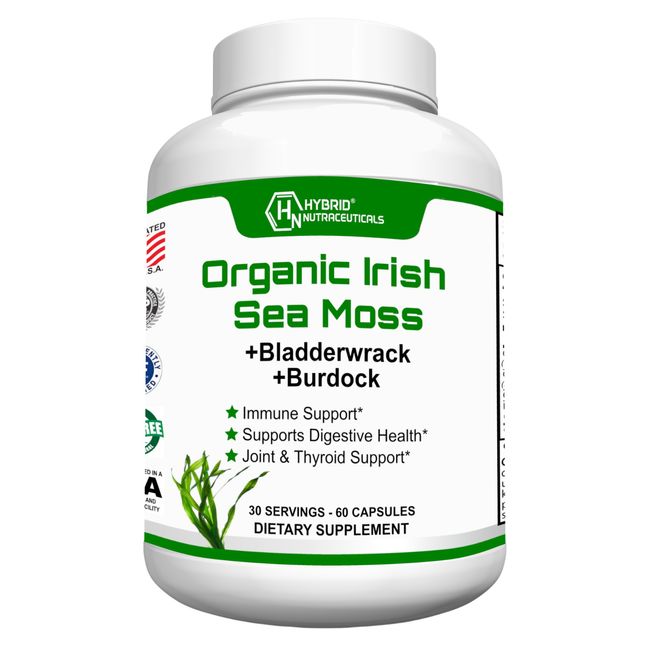 Organic Irish Sea Moss with Bladderwrack and Burdock - 60 Capsules