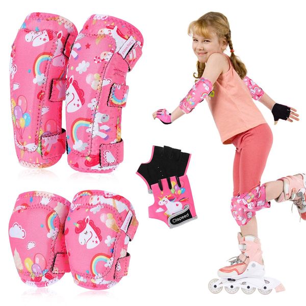 CLISPEED Kniesch¨¹tzer f¨¹r Kinder, Knie- und Ellbogensch¨¹tzer f¨¹r Kinder mit Fahrradhandschuhen f¨¹r Skaten Radfahren Skifahren Skateboard-Roller M(2-4 Jahren)