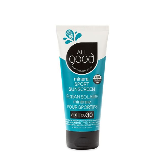 All Good Sport Mineral Sunscreen Lotion - Coral Reef Friendly, Water & Sweat Resistant, Face & Body, UVA/UVB Broad Spectrum SPF 30+ (3 oz)