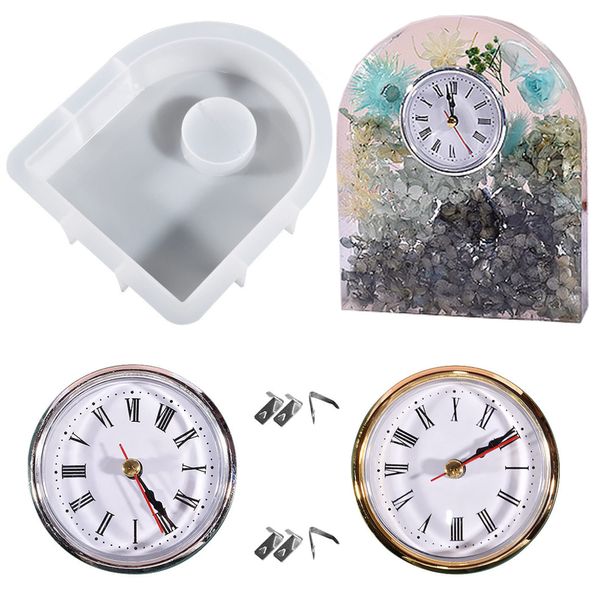 Allazone Clock Resin Molds, Arch Clock Casting Molds, Table Clock Resin Molds with 2 Clock Movement Accessories for DIY Craft Home Decor