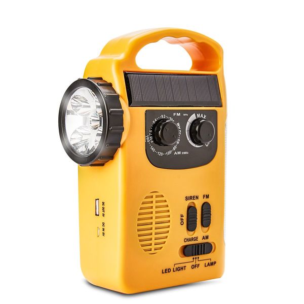 HOSHINE Multi-Functional 4-Way Powered LED Camping Lantern & Flashlight with AM/FM Radio & Cell Phone Charger, Color Yellow