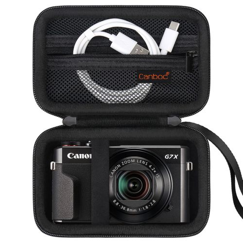 Canboc Hard Travel Case for Canon PowerShot G7X Mark II/III / G5 X Mark II Digital Camera, Mesh Bag fit Battery, Charger, USB Cable, Wrist Strap or Other Camera Accessories, Black