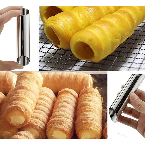 COMZPLIFE 12pcs Cream Horn Molds, Stainless Steel Cannoli Forms Tubes Kits, Baking Cones, Roll Horn Forms, Non-stick Baking Molds for Danish Pastry Lady Lock Form, Cream Roll, Croissant(Mix)