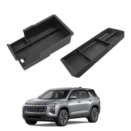LANGBEAN 2PCS Center Console Organizer for Chevy Equinox 2025 Armrest Insert Storage Tray with Non-Slip Rubber Mat Chevy Equinox Organiser Accessories, Black