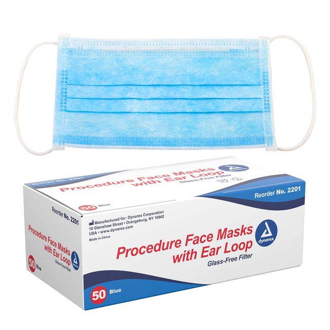 Dynarex Procedure Masks : Triple-Pleated Face Masks with Ear Loops & Nose Strip - Disposable Medical Mask, Face Protection for Hospital - 50 per Box: Blue