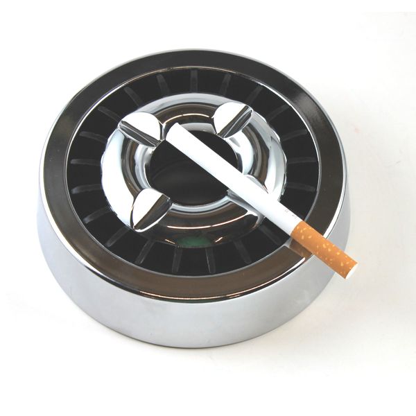 Buddies Silver Round Metal Ashtray Built-In Extinguisher and Storage 5 1/2"