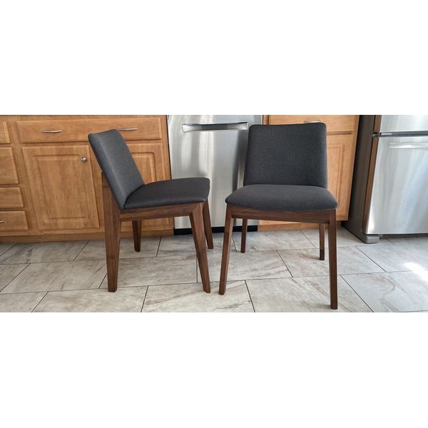 MOES DECO DINING CHAIR SET of 2 MCM STYLE WALNUT UPHOLSTERED