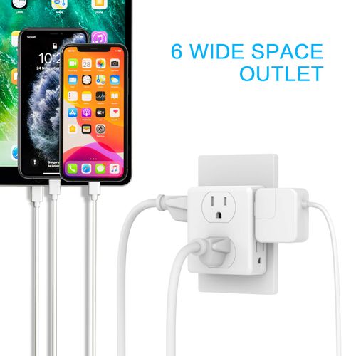 Outlet Extender, HICITY Multi Plug Outlet with 6 Electrical Outlets Adapter, 3-Prong Wall Outlet Tap for Cruise Ship Home Office Dorm, White (2 Pack)