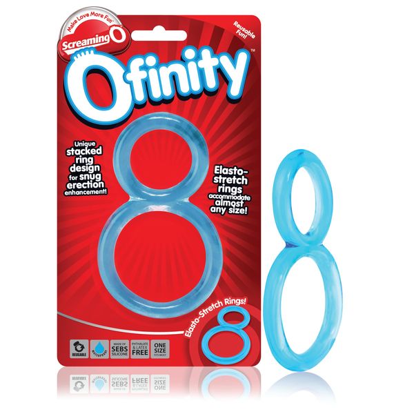 Screaming O Blue Ofinity Double Erection Cock Ring red and Clear