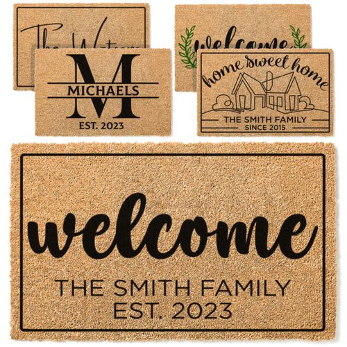 Custom Welcome Doormat with Family Name, Personalized Door Mat - 6 Designs & 3 Sizes - Door Mat with Anti-Slip Backing, Customize Doormat Outdoor Indoor Entrance