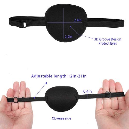 SWKJ 2 PCS Set Eye Patch Single Eye Mask with Adjustable Buckle Soft and Comfortable Pirate Eye Patch for Adults and Kids for Amblyopia Lazy Eye- Black
