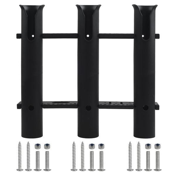 Fishing Rod Holder Racks, Portable Boat Rod Holders with Screws Three-Pole Side Mount Rod Holder Stand-Off Tube Rod Pole Holder Bracket Support for Kayak, Cooler, Trailer(3 Tube-1pcs)