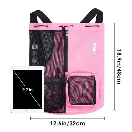 WANDF Swim Bag Mesh Drawstring Backpack with Wet Pocket for Swimming, Gym, and Workout Gear (Pink)