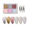 ALLMIRA Mirror Powder Nail Solid 6 Colors Palette Nail Powder Gold Silver Gel Nail Color Nail Parts Home DIY Fine with Sponge Tips (05)