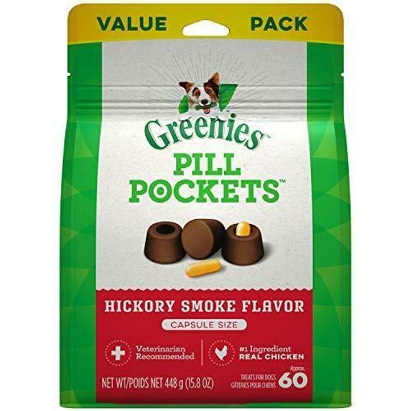 GREENIES PILL POCKETS for Dogs Capsule Size Natural Soft Dog Treats, Hickory