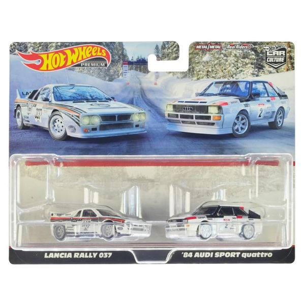 037#037 White with Stripes and 1984 Sport Quattro #2 White Car Culture Set of 2 Cars Diecast Model Cars by Hot Wheels HCY73