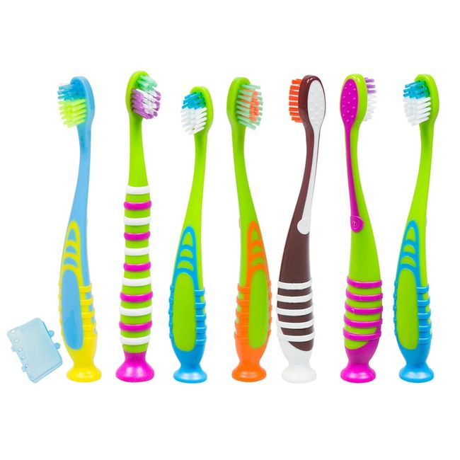 ALL PURE 6 Pack Kids Toothbrush Suction Cup Stand Soft Bristles Toddler Clean Oral Care