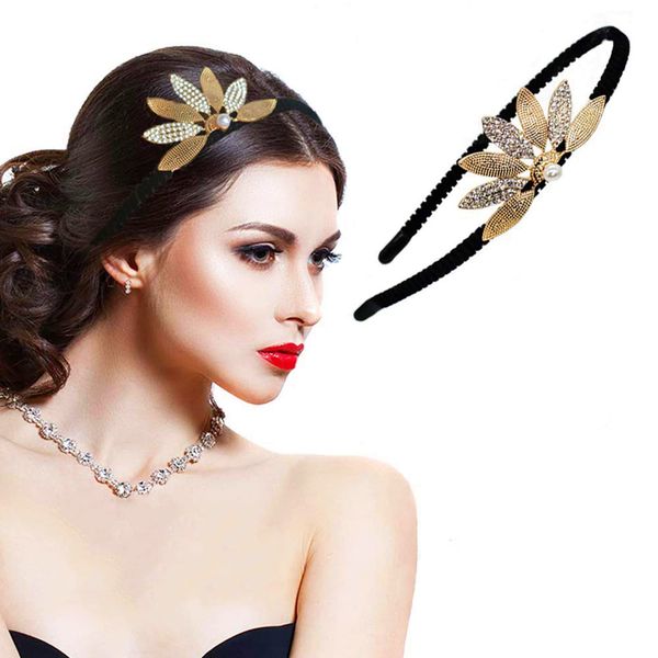 1920s Headband for Women Vintage Alloy Flapper Headpieces Elegant 1920 Accessories Rhinestones (Gold)