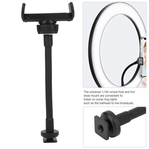 Akozon Phone Holder for Ring Light, Phone Clip Holder Portable Hose Phone Clip 1/4in Screw Smartphone Live Broadcast Clamp Holder Ring Light Phone Stand Compatible With Most Mobile Phones Black