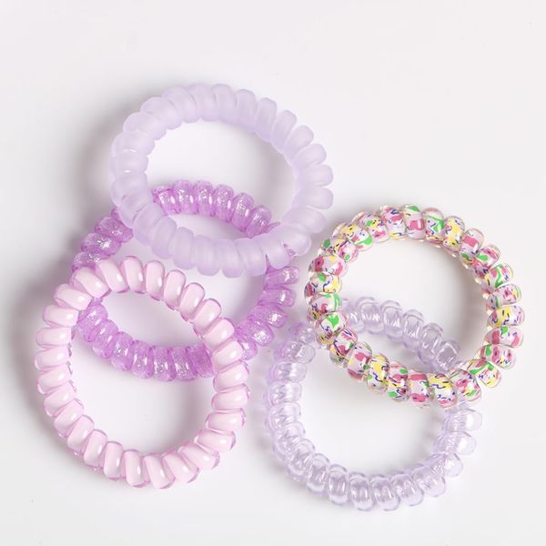 Spiral Hair Ties,Pack of 5,Elastic Coil Hair Ties for Women Girls,No Crease Telephone Wire Cord Hair Ties for Thick Hair & Thin Hair(Purple)