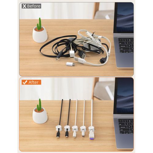 Cord Organizer Holder, 6 Pack Magnetic Cable Clips for Desk Nightstand, Strong Adhesive Phone Cord Holder Charging Clips for Office Home Kitchen Appliances Bedroom Accessories, White