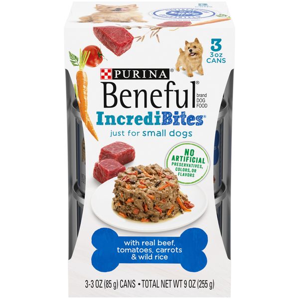 Purina Beneful Small Breed Wet Dog Food With Gravy, IncrediBites with Real Beef - (Pack of 3) 3 oz. Cans