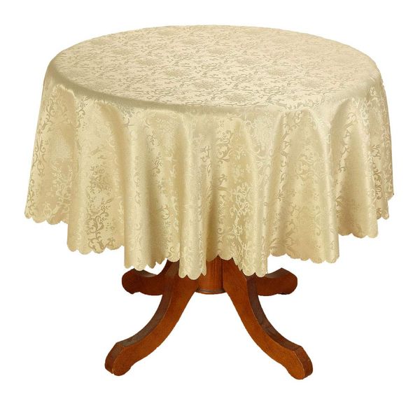 Red Stone Round Tablecloth, Water Repellent, Sand SSI-R18, Jacquard Weave, Damask Pattern, Diameter 59.1 inches (150 cm)