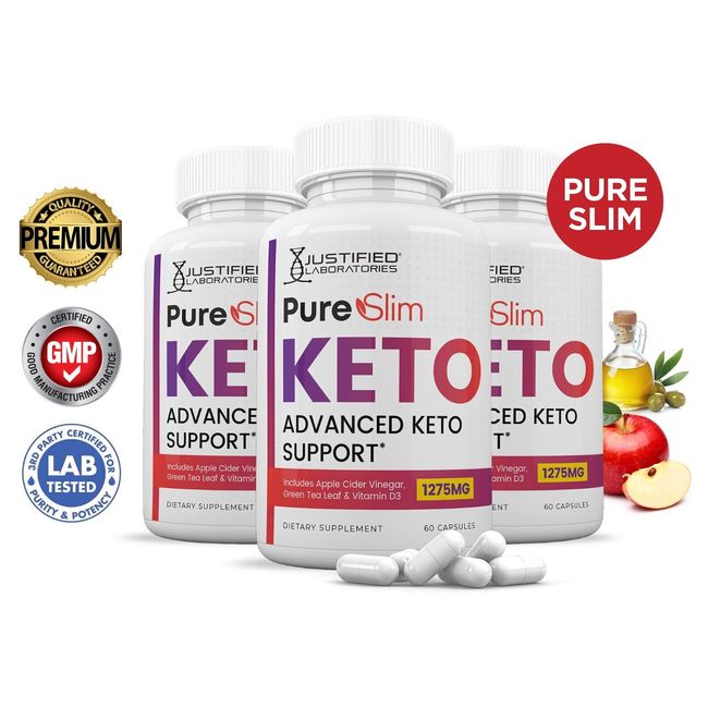 Pure Slim Keto ACV Pills 1275 MG Stronger Than Gummies Keto Support 3 Bottle