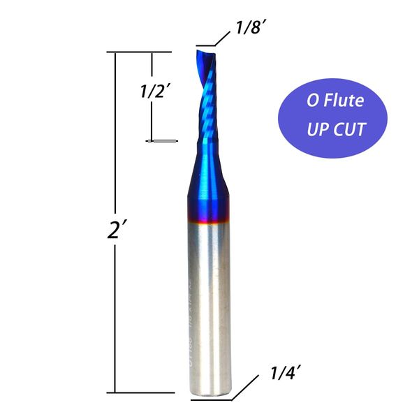 Ruhi UO110 O Flute Spiral Router Bit 1/8 Inch Cutting Diameter 1/4 Inch Shank with Coating Acrylic Metal CNC Milling Cutter