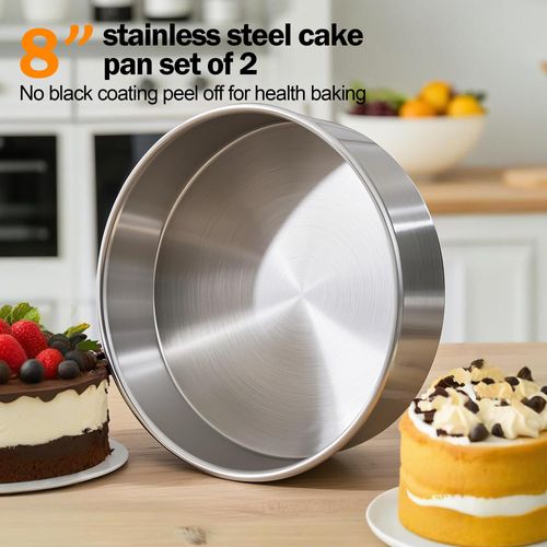 Fcgbdbz 8 Inch Cake Pan Set of 2, Stainless Steel Baking Pan Round Cake Mold for Layered Cakes, No Coating Smash Cake Pans Cake Mold, Mirror Finish Dishwasher Safe Cake Pans Sets for Baking
