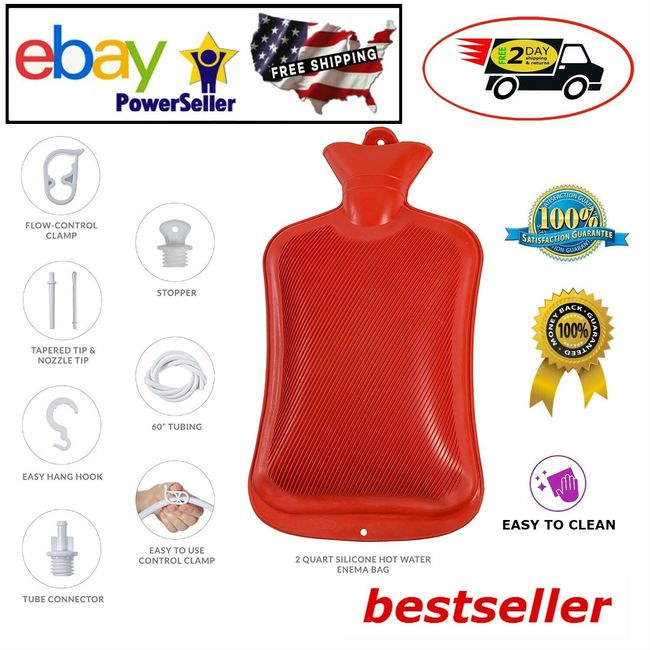 Enema Douche Kit Hot Water Bottle Bag 2 Quart Reusable Premium Quality LatexFree