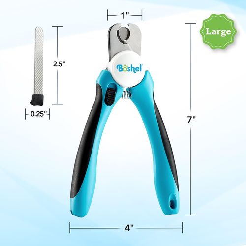 BOSHEL Dog Nail Clippers and Trimmer - with Safety Guard to Avoid Over-Cutting Nails & Free Nail File - Razor Sharp Blades - Sturdy Non Slip Handles - for Safe, Professional at Home Grooming