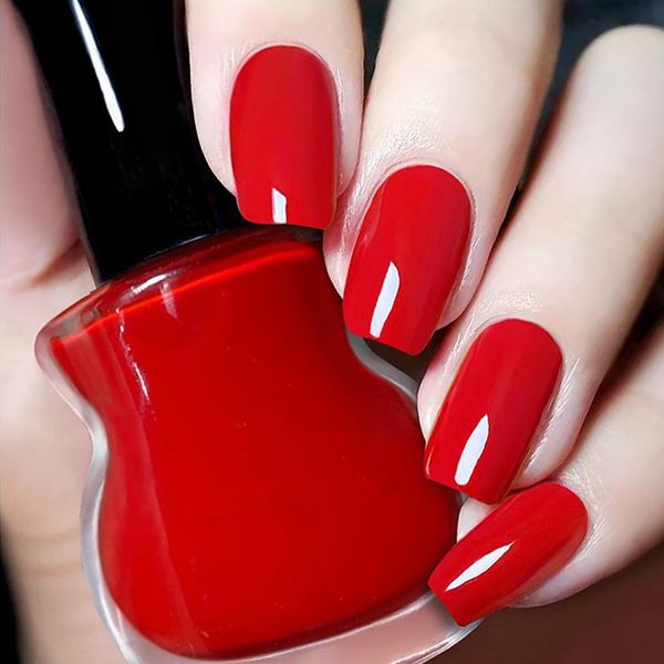 Red Nail Polish, Quick Dry Nail Polish Burgundy Red Nail Varnish, Red Glitter Nail Polish Long Lasting Wine Red Cherry Red Nail Polish No Need UV Nail Paint for DIY Salon Manicure at Home (01#)