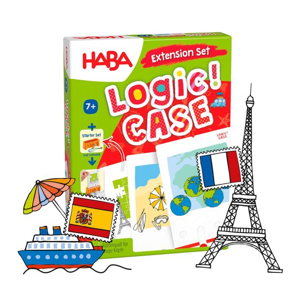 HABA Logic Case Extension Set: Vacation & Travel Ages 7+ Travel Games, Learning Toys, Flash Cards for Kids, Brain Teaser Puzzle Games