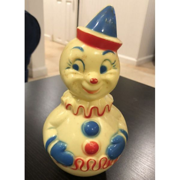 Vintage Roly Poly Musical Toy Clown Molded Plastic