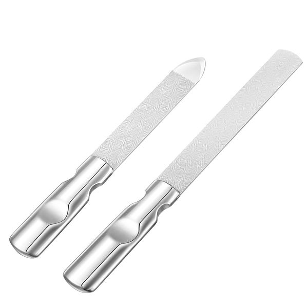 Liroyal Nail Files (Set of 2) Stainless Steel Nail Polish, Double Sided Nail File, Anti-Slip Handle, Strong Durability, Convenient to Carry, Easy to Use, Unisex, Nail Repair Suitable for Daily Life, Nail Salon, Professional Pedicure Shop