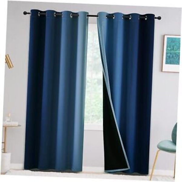 100% Blackout Curtains 84 inches Long,Room Darkening 52W x 84L / 2 Panels Blue