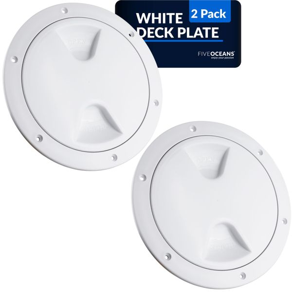 Five Oceans 5" Boat Hatch, 2-Pack Marine Access Hatch, Round Inspection Deck Plate Hatch with Detachable Cover, UV Resistant ABS White Plastic, for Pontoon, Fishing Boat, Bass Boat, Yacht - FO84-M2