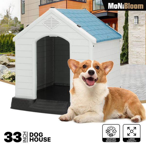 33" Plastic Dog House Indoor Puppy Shelter Weatherproof Pet Kennel Elevated Base