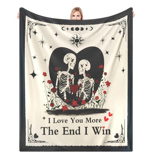 Ruicnte Couple Gifts Blanket for Her Him,Skull Love Throw Blanket for Boyfriend Girlfriend,I Love You More Anniversary Wedding Birthday Gift for Husband Wife 60"X50",Halloween Skeleton Decor Present