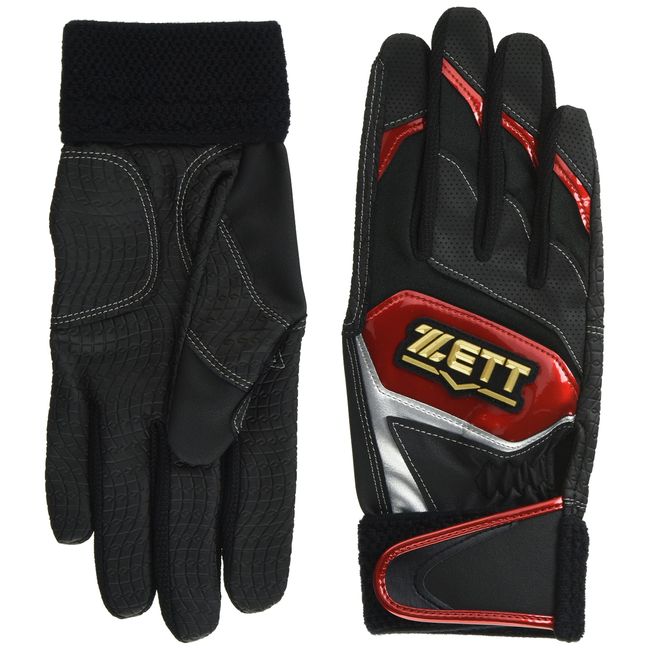 ZETT BG919J Boys Baseball Batting Gloves, Zero One Stage, Ambidextrous, Black x Red (1964), JL Size